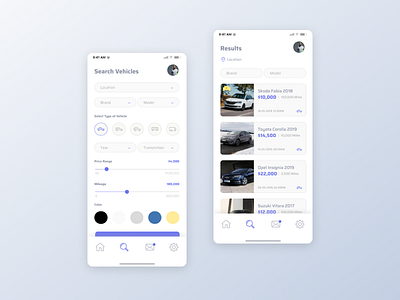 Used Cars Search App app clean design minimal ui ux vehicles