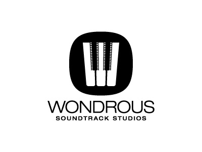 Wondrous Soundtrack Studios Logo brand design filmstrip identity logo logomark mark negative space piano vector w