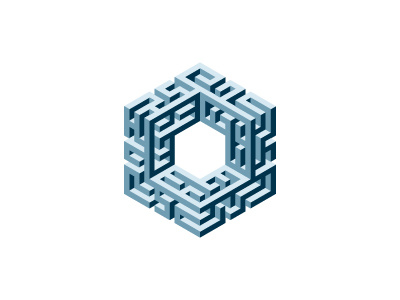 Labyrinth Logo hexagon maze labyrinth cube mathematical geometric vector 3d mark logo