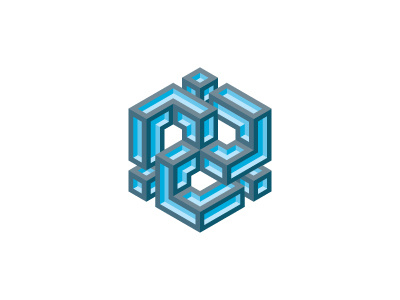 Triune Logo 3d blue cube geometric gray hexagon logo logomark mark mathematical symmetrical triskele triskelion vector