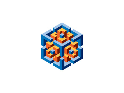 Xylotomous Logo 3d cube geometric hexagon isometric logo logomark mark mathematical pixel square symmetrical vector voxel