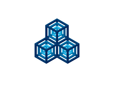 Embed Logo 3d blue cube embedded geometric hexagon isometric logo logomark mark mathematical nested symmetrical vector