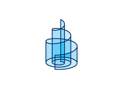 Hyaloid Logo 3d architecture blue building cake design geometric glass logo logomark mark spiral structure tower transparent vector