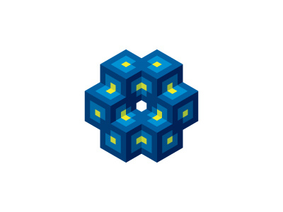 Intersecting Cubes Logo connected merge intersecting linked network symbiosis interconnected cube symmetrical 3d geometric vector logomark mark logo