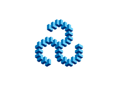 Geometric Triskelion Logo 3d blue cube design geometric illusion impossible object isometric logo logomark mark spiral symmetrical triskele triskelion vector