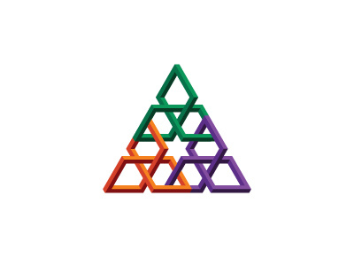 Dreieck Logo isometric linked connected torus knot triangle symmetrical 3d geometric vector logomark mark logo