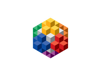 Chromacluster Logo 3d cubes geometric hexagon logo logomark mark mathematical octahedron pyramid spectrum symmetrical vector voxel