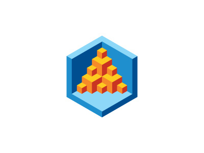 Eolith Logo 3d blue cube design geometric hexagon logo logomark mark orange pyramid symmetrical triangle vector voxel