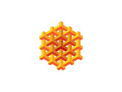 Hexamesh Logo structure mesh intersecting red orange yellow triangle hexagon mathematical symmetrical design 3d geometric vector logomark mark logo