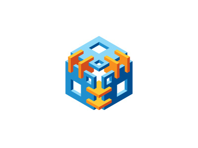 Hexaconnect Logo 3d architecture blue design engineering geometric hexagon logo logomark mark orange symmetrical vector