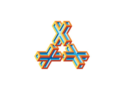 Equis Logo 3d a cross design geometric impossible object isometric letter logo logomark mark stylized symmetrical triangle vector x