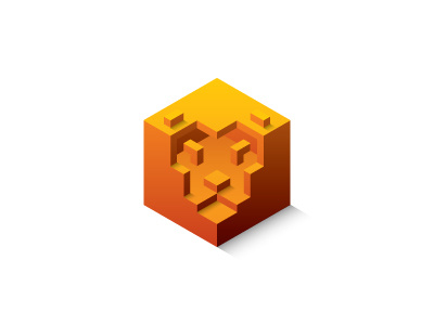 Lion Cube Logo 3d cube design geometric hexagon lion logo logomark mane mark orange protection security shield strength vector