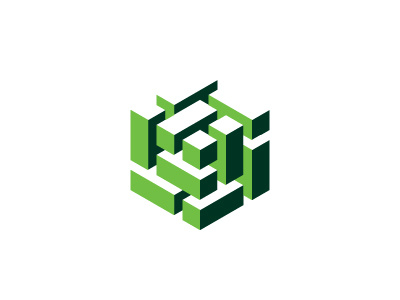 Metrology Logo 3d cube design geometric green hexagon logo logomark mark negative space symmetrical vector