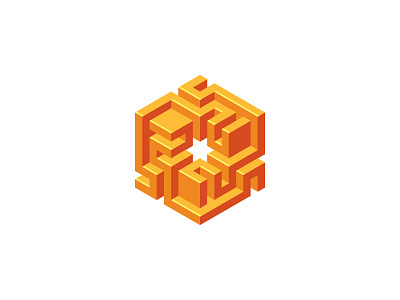 Tridominium Logo 3d cube design geometric hexagon intricate isometric labyrinth logo logomark mark maze orange shiny symmetrical vector