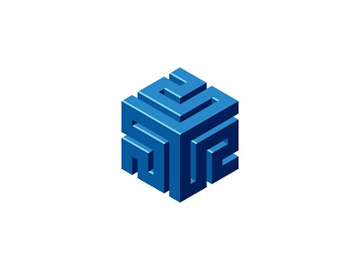 Sinusoidal Logo 3d blue cube design geometric hexagon logo logomark mark shiny symmetrical vector