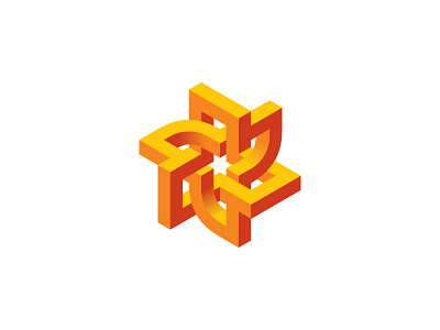Turbonect Logo 3d design geometric isometric logo logomark mark orange red symmetrical vector yellow