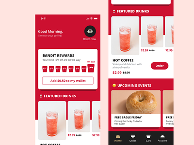 Coffee interaface design app app ui design discount fab fabicon home ios mobile order orders product rewards