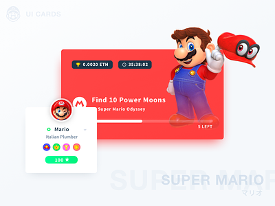 Super Mario - UI Cards card design download identity mario mobile odyssey sketch ui ux website