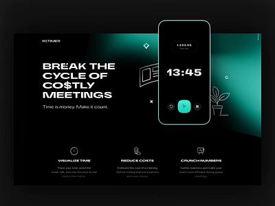 Retimer - Break the cycle of co$tly meetings app design icon illustration landing meetings optimization product productivity team time tracker ui ux