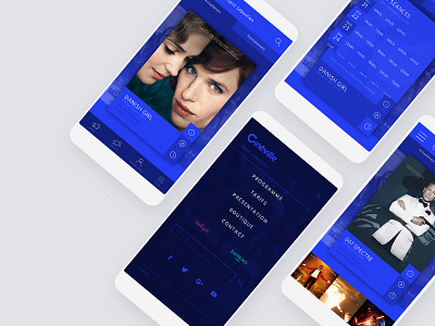 Cine app app application blue cinema electric film mobile responsive violet