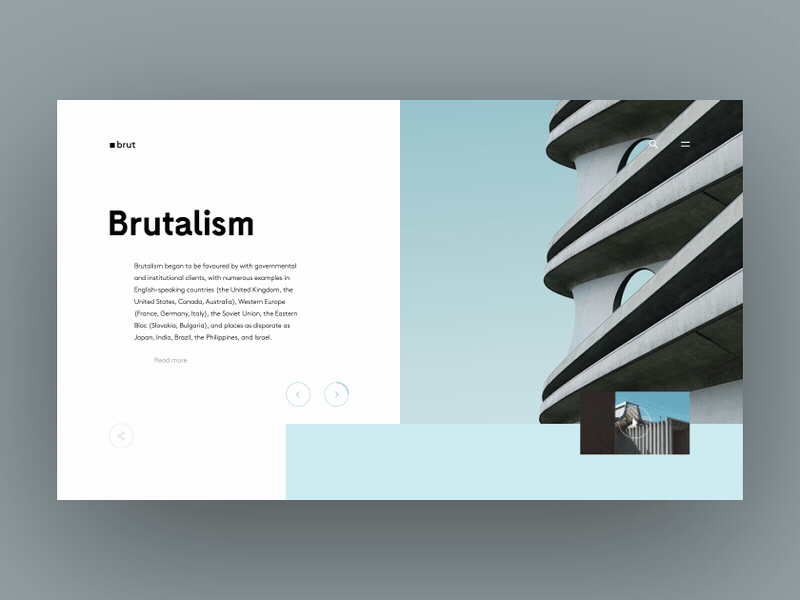 Brutalism - UI anim animation architecture architecture website blue brutalism design design app desktop gif homepage interaction interface minimal motion slider slideshow transition web webdesign