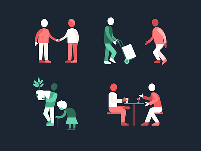 Red and green characters action character drink hangout illustrator meet people tiny vector vegetal work