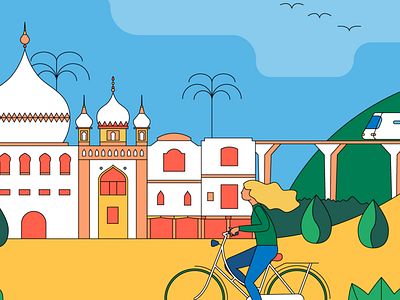 Biking in India art coloful design editorial illustration vector