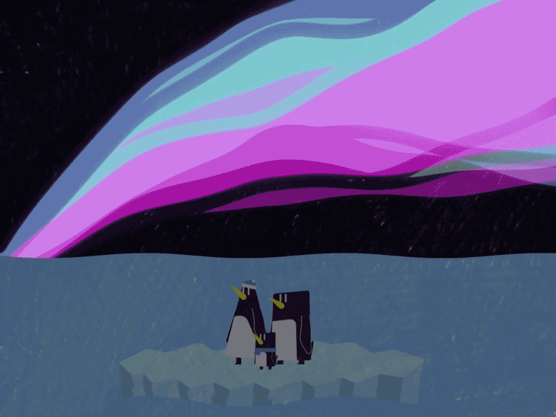 Day 10 - Painted Sky 2d after effects animated animation character design northern lights penguinadvent penguins tuxture water