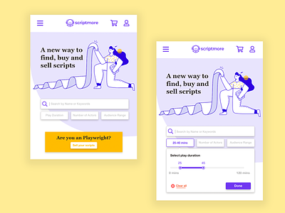 Script App - search method and banner illustration design illustration interaction design mobile app purple hair responsive design uidesign user experience uxdesign woman