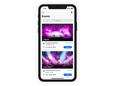 Event Listing — 070 #dailyui 070 challenge concerts dailyui design event listing events ios music ui