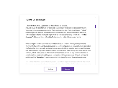 Terms Of Service — 089 #dailyui 089 adobexd challenge dailyui design terms of service twitch ui