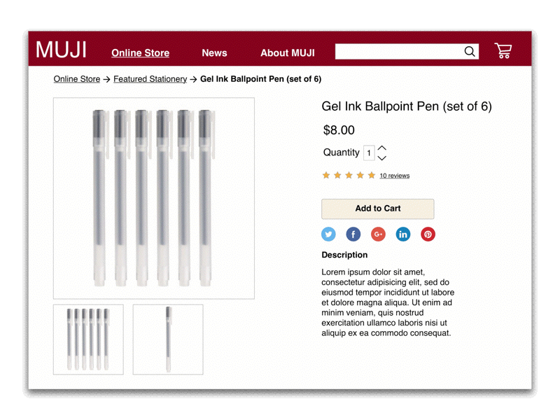 MUJI Product Page Social Share animation daily ui muji desktop ecommerce facebook popup principle sketch social share website