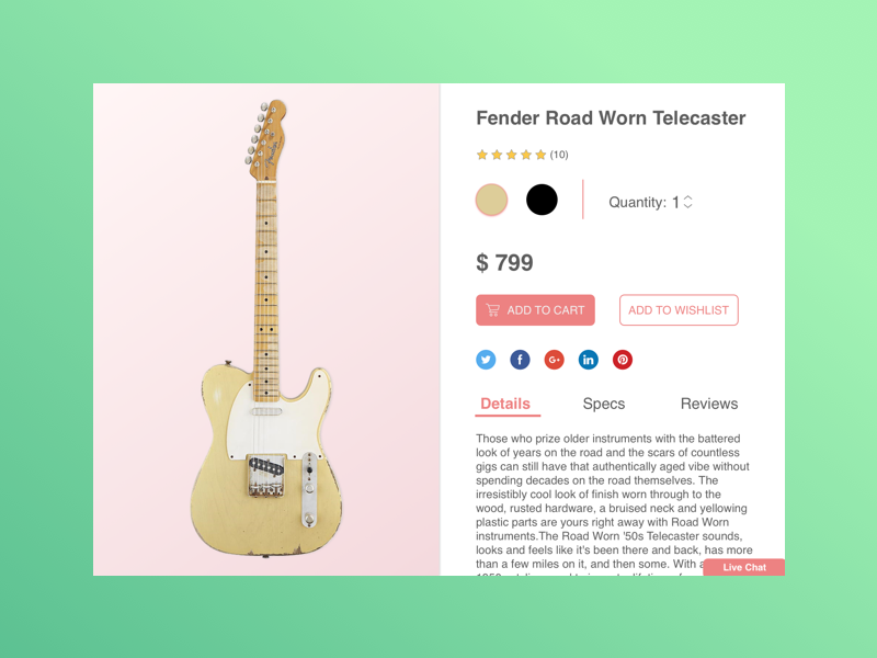 Music E-Commerce Shop Product Page daily ui telecaster fender telecaster electric guitar guitar ecommerce