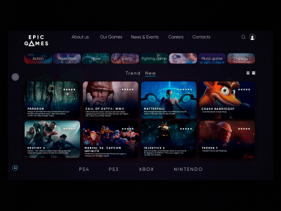 Epic Games animated console design epic games gif motion page ps4 ui ux web
