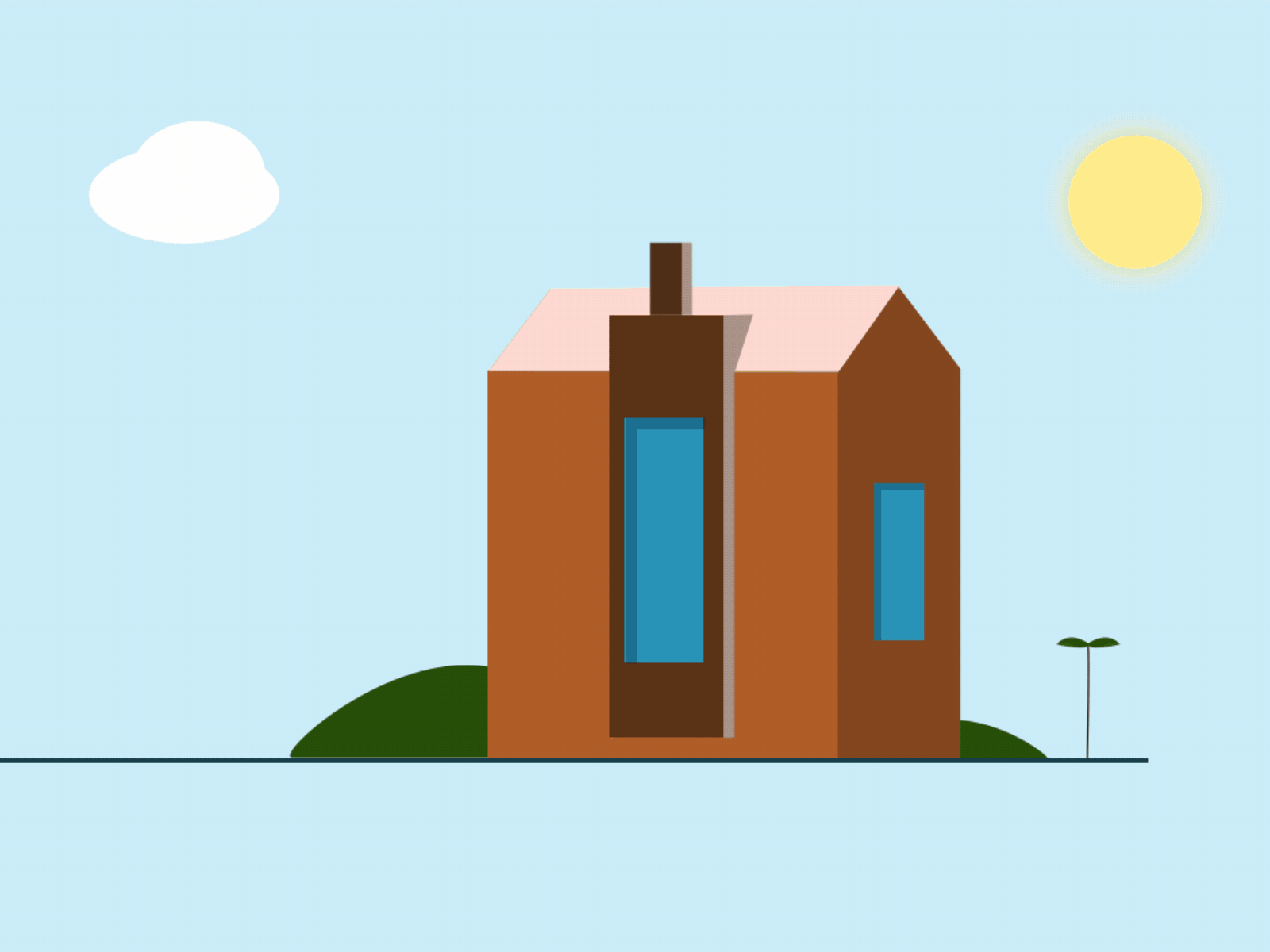 House animation - fake 3D 2d fake3d fire house illustration looping loopinggif moon motiongraphics night and day smoke sun