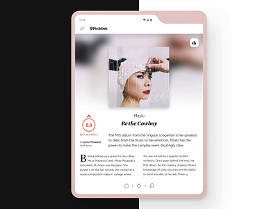 Pitchfork App for Samsung Galaxy Fold android app animation app design fold interaction minimal mobile app mobile design mobile ui music pink player progressbar samsung galaxy sound ui ux video white