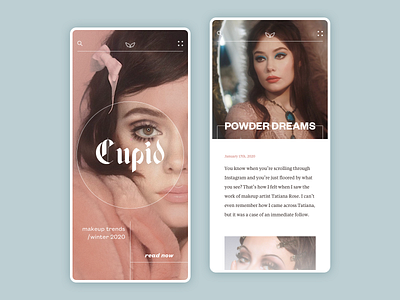 Cupid Mobile Blog app design makeup minimal mobile app mobile design mobile ui pink ui ux