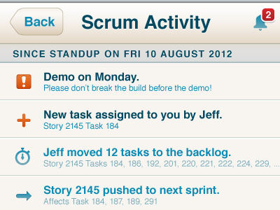 Scrum Activity agile alerts app concept icons iphone personal