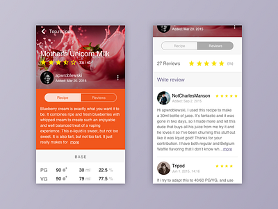 Vape App application design mobile app rating recipe reviews ui ux vape