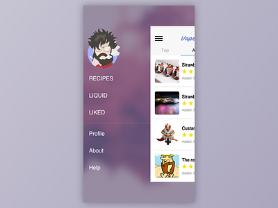 Vape App Side Menu application design mobile app profile side menu ui ux vape