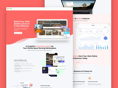 Airbnb Clone App Development airbnbclone application booking dashboard design flat hotel icon landing page listing minimal red ui website