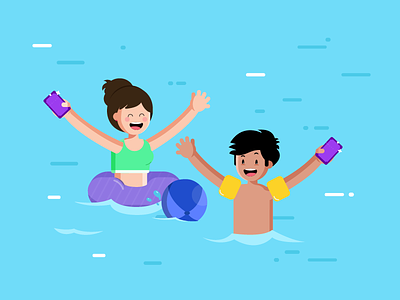 Water Park children float illustration kids playing pool swimming water graphic design