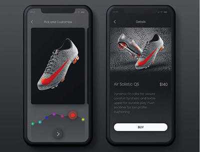 Concept Design for NIKE! dark mode ecommerse interaction design minimal mobile app nike orange product design shoes shopping uiux