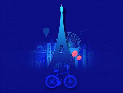 Paris Eiffel Tower Illustration! artdirection artist balloon branding cycle digital design digitalart painting