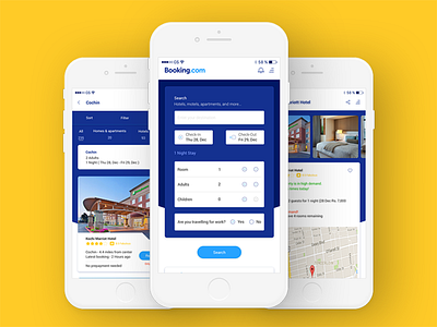 Booking.com App Design android blue booking.com explore hotel interaction ios mobile product design travel ui ux