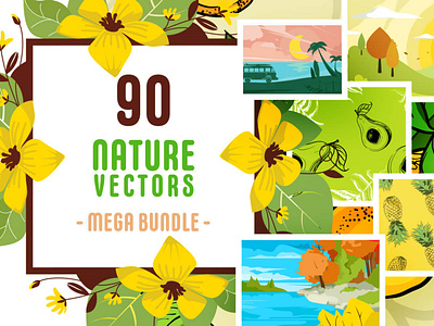 Nature Vector Graphics asset background bundle cartoon character collection colorful design flat graphic green icon icon set illustration nature pattern pattern design set