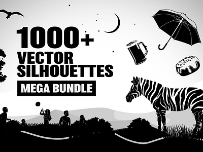 1000+ Silhouettes - Vector Mega Bundle animal bundle cartoon character collection concept design flat food graphic icon illustration items landscape nature people set silhouette simple vector