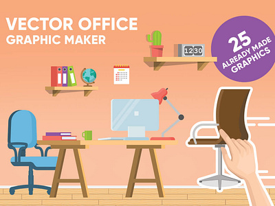 Office vector graphic maker background business cartoon clean computer flat graphic maker home office interior maker minimalist modern office room simple style vector work working