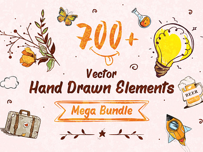 700+ Hand-Drawn Elements Mega Bundle art bundle collection colorful design elements flat graphic graphics hand drawn handlettering handmade icons illustration set vector
