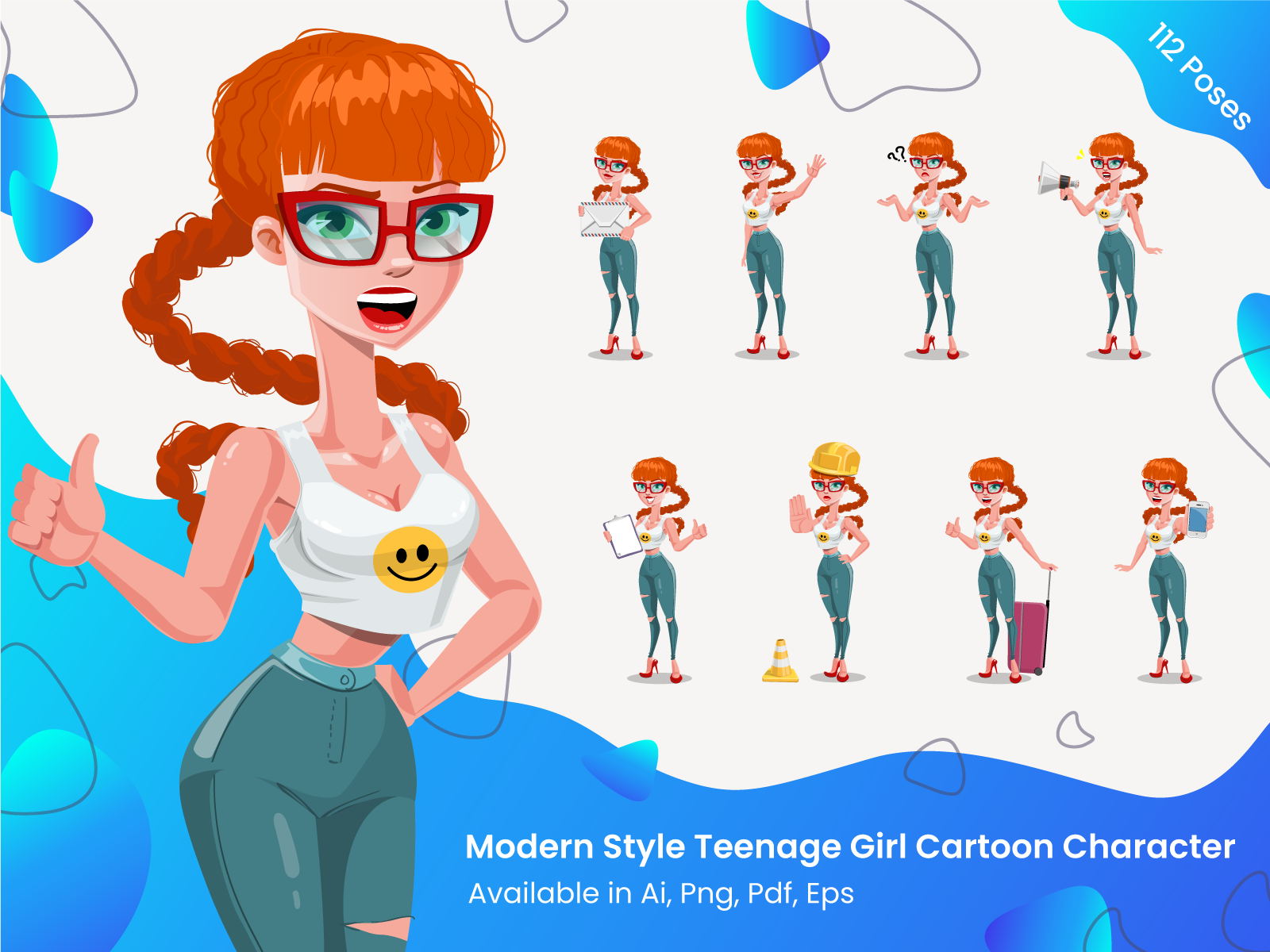 Cute Teenage Girl Cartoon Character Design Set - 112 Poses by GraphicMama  on Dribbble